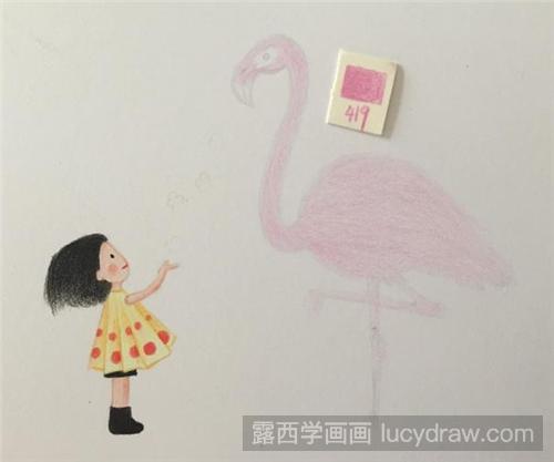 插画教程：女孩与火烈鸟