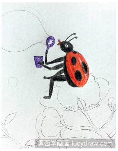 彩铅画：吹泡泡的瓢虫