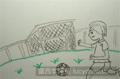 儿童画教程：踢足球的小男孩