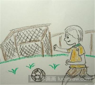 儿童画教程：踢足球的小男孩