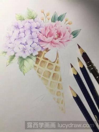彩铅画教程：带花的冰淇淋
