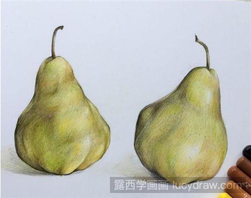 彩铅画教程：两只梨