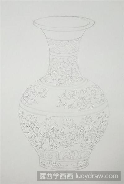 青花瓷瓶彩铅画教程