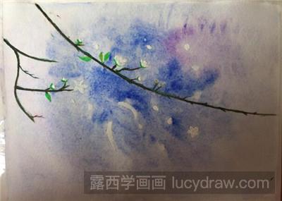 水彩画教程：梨花树下的红鲤鱼