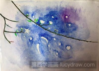 水彩画教程：梨花树下的红鲤鱼
