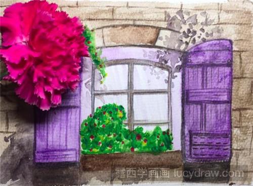 水彩画教程：阳台上的紫梦
