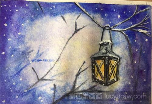 水彩画教程：雪夜里的风灯