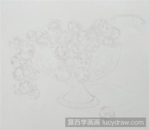 彩铅画教程：玻璃果盘里的葡萄