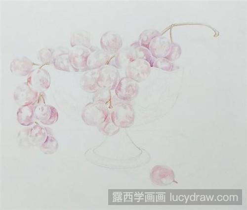 彩铅画教程：玻璃果盘里的葡萄