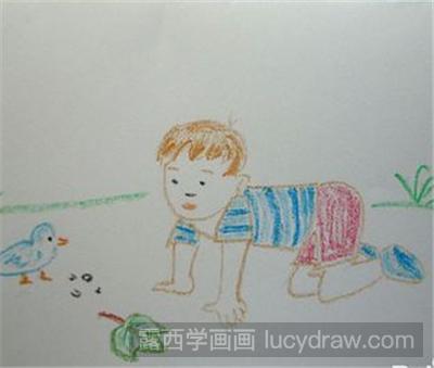 儿童画教程：观察大自然的小男孩