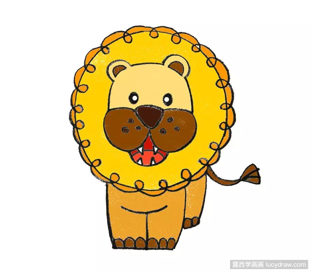 彩色可爱小狮子简笔画画法图片步骤💛巧艺网