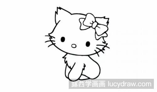 简笔画教程：戴着蝴蝶结的小猫