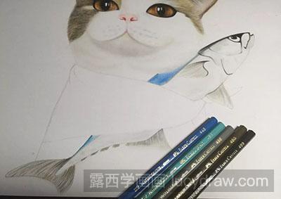 彩铅画教程-怎么绘制猫咪和鱼