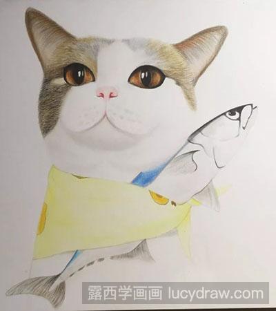 彩铅画教程-怎么绘制猫咪和鱼