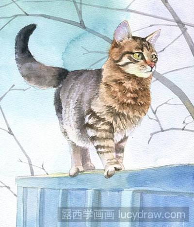 怎么画水彩画栅栏上的猫
