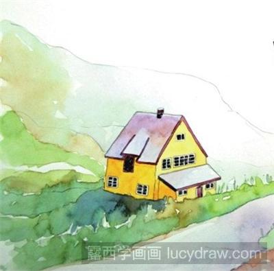 水彩画教程：山脚下的小木屋