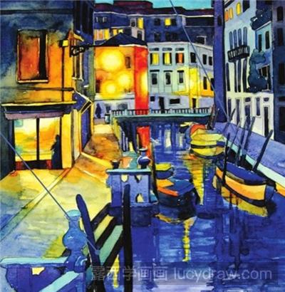 水彩画教程：威尼斯的夜景