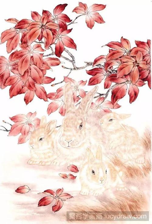 工笔画教程：四只可爱兔子