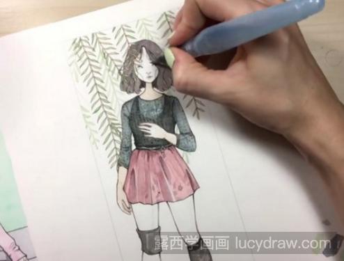 水彩人物插画教程：小清新短发女孩的画法