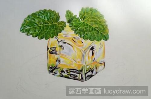 柠檬冰块彩铅画教程