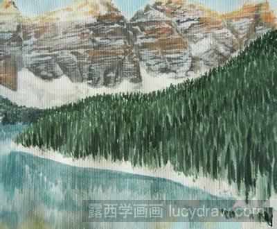 水粉画教程：教你怎样画雪山蓝天和湖水