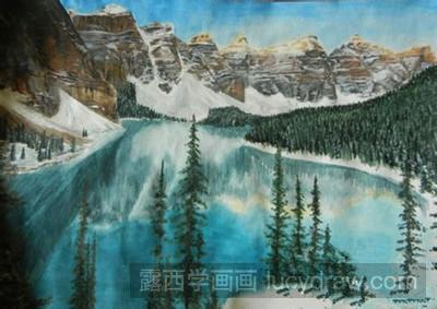水粉画教程：教你怎样画雪山蓝天和湖水