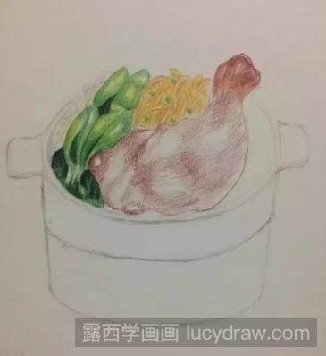 彩铅画美食教程：教你画一碗鸡腿饭