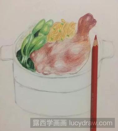 彩铅画美食教程：教你画一碗鸡腿饭