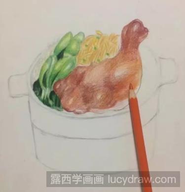 彩铅画美食教程：教你画一碗鸡腿饭