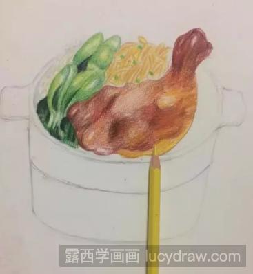 彩铅画美食教程：教你画一碗鸡腿饭