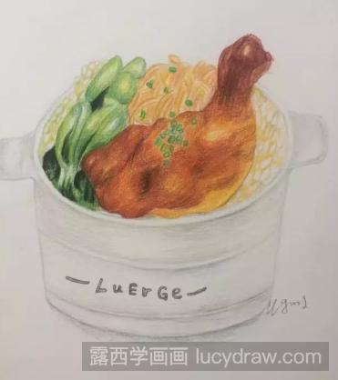 彩铅画美食教程：教你画一碗鸡腿饭