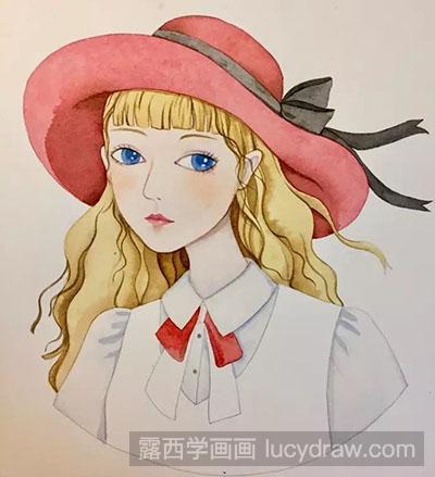 水彩画教程：怎么画戴帽子的小女孩