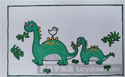 儿童画教程：恐龙母子