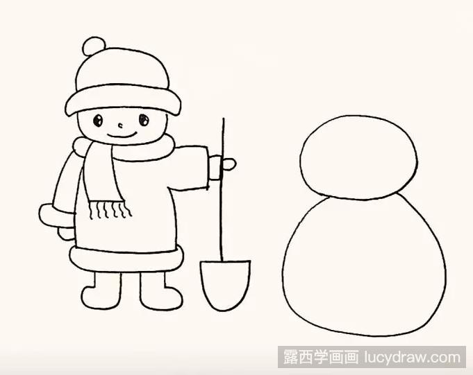 儿童画推雪人的小男孩步骤教程