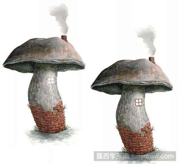 蘑菇房子水彩教程