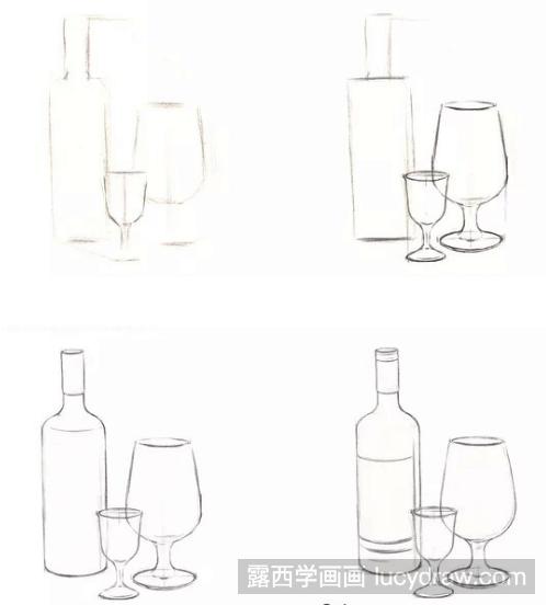 素描教程：红酒瓶组合的绘制详解