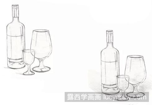 素描教程：红酒瓶组合的绘制详解