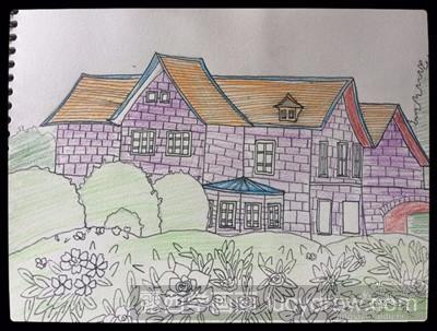 彩铅画教程：教你画简单的彩铅别墅房