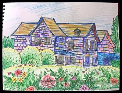 彩铅画教程：教你画简单的彩铅别墅房