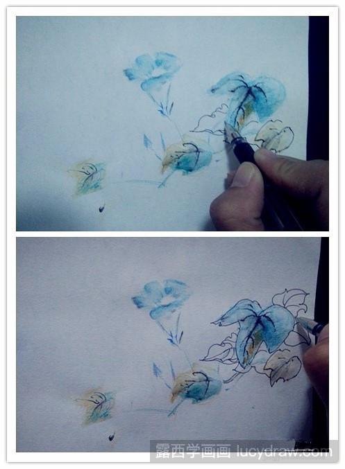 水溶性彩铅画喇叭花的画法