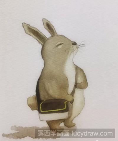 水彩画教程：教你画爱上学的兔子    