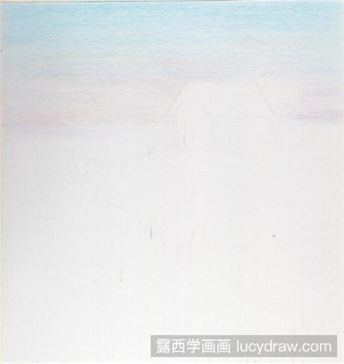 唯美雪景彩铅画教程