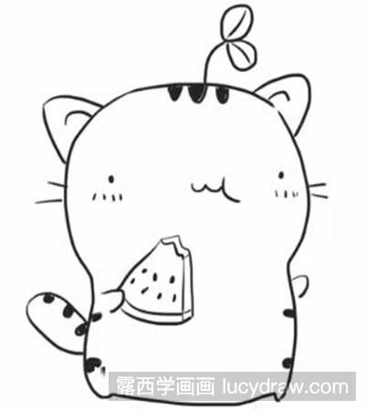 简笔画教程怎么画吃西瓜的猫