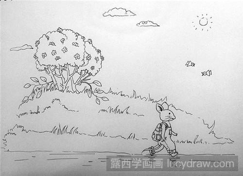 水彩笔教程：散步的小老鼠