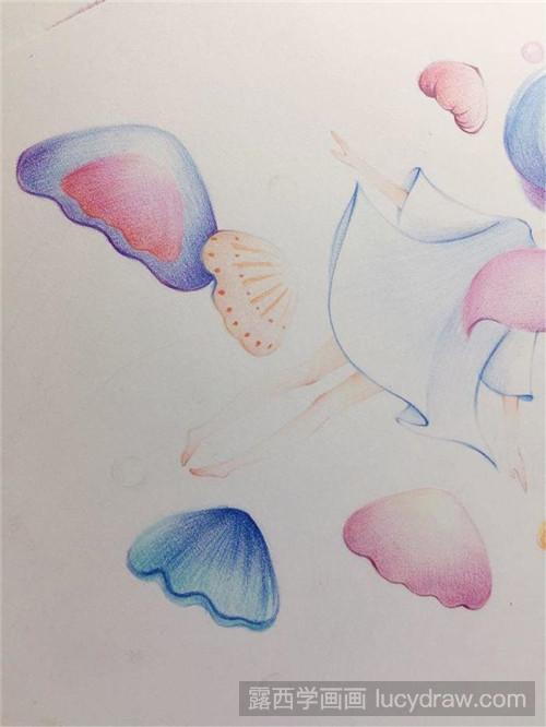 水母精灵彩铅画教程