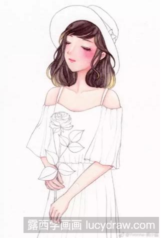 小清新手绘插画教程：手拿鲜花的女孩