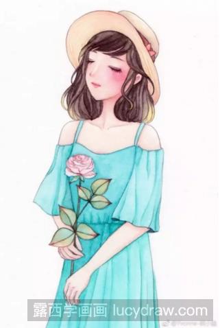 小清新手绘插画教程：手拿鲜花的女孩