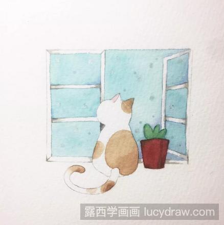 水彩画教程：教你画有心事的猫小姐