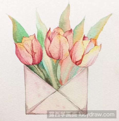 水彩画教程：教你画信封里的花朵