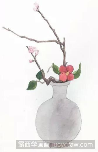红梅盆栽水彩画教程